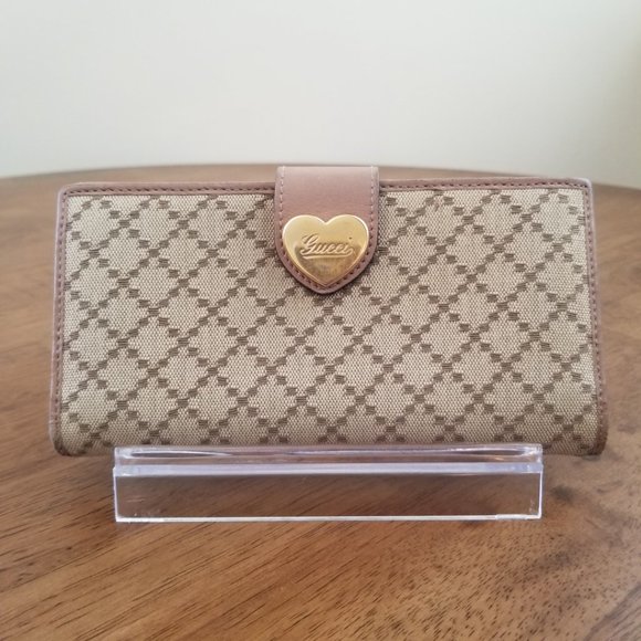 Gucci Handbags - Gucci Diamante Long Heart Wallet Brown
